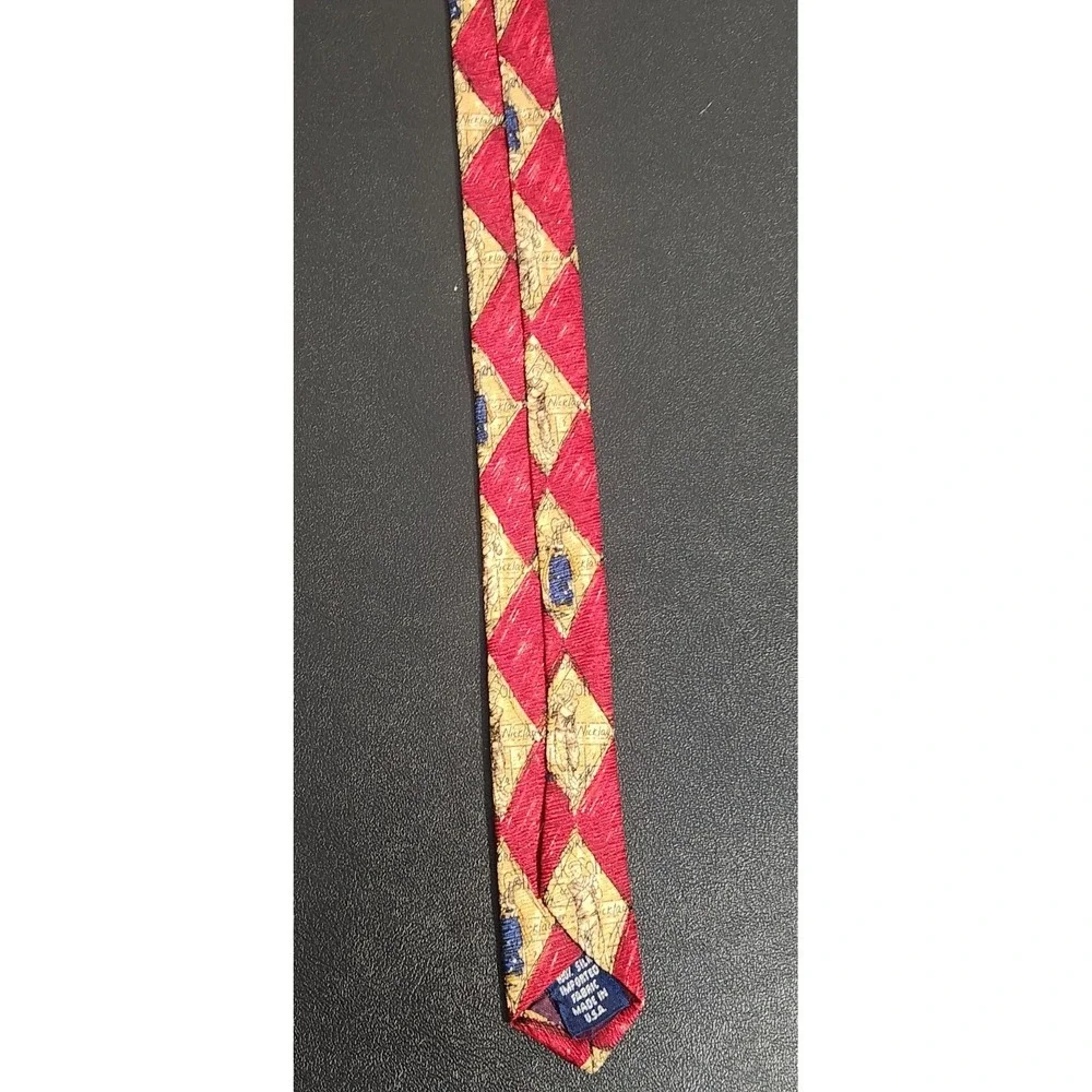 Nicklaus Golf Tie Red Gold‎ Diamond Pattern 56.5